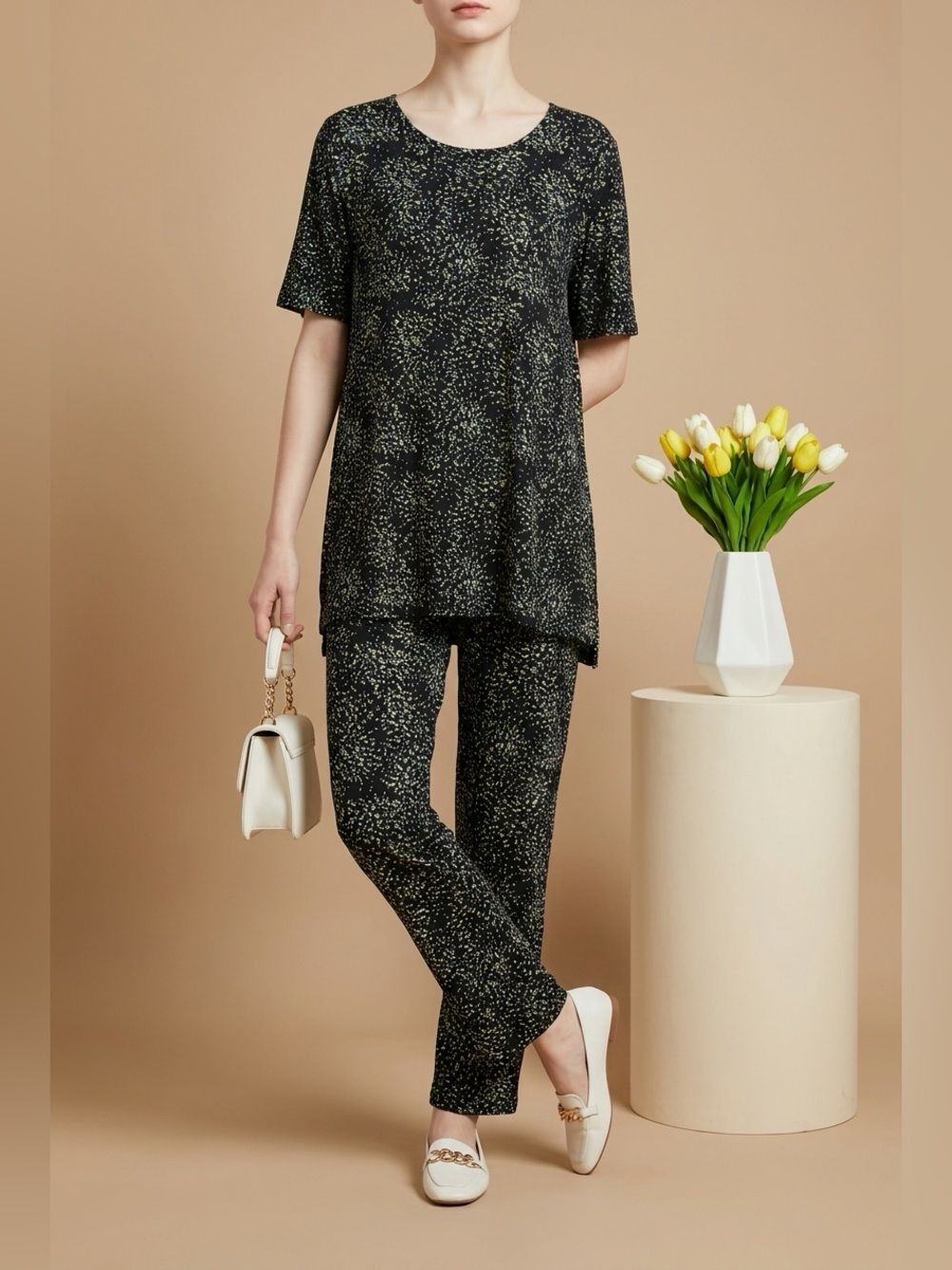 Women's Blue/Black Speckled Relaxed Top and Pants